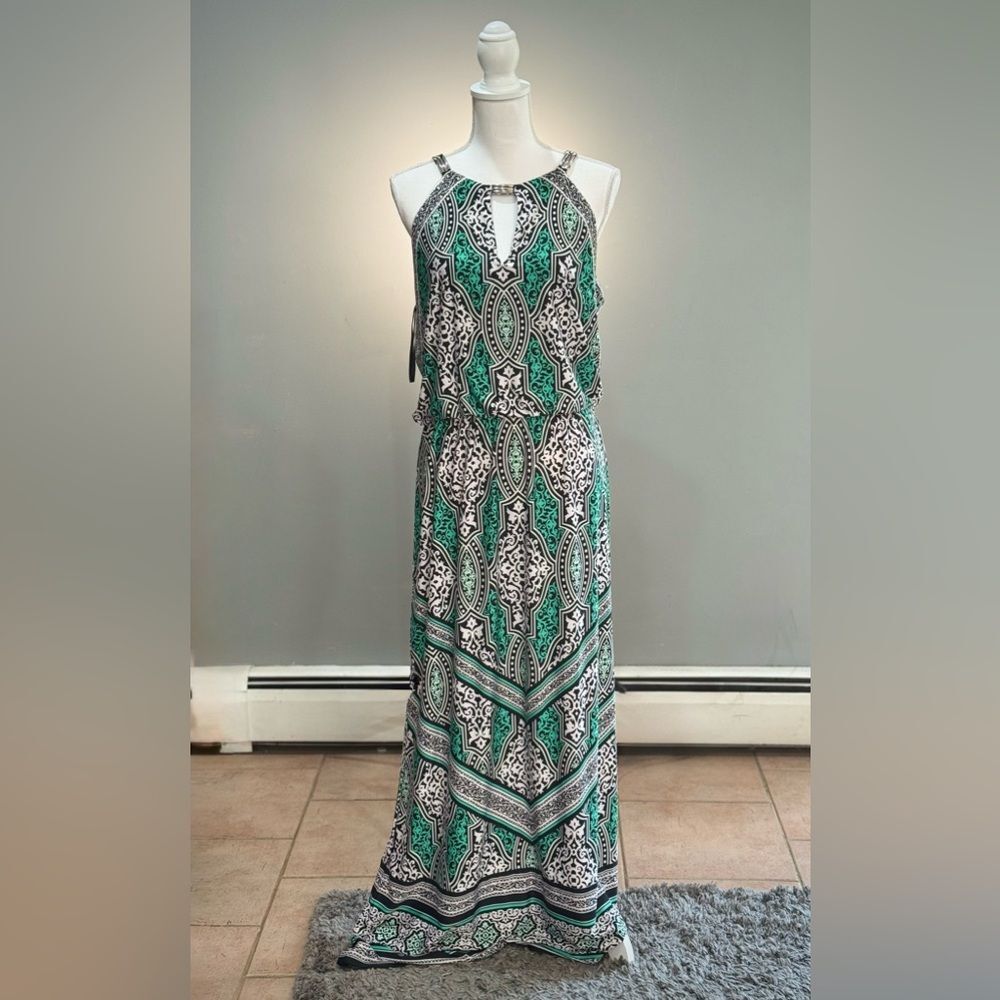 SALE! Green WHBM Patterned Maxi Dress Size M EUC